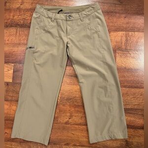 PATAGONIA Womens Happy Hike Capri Pants Zip Pockets Stretch Tan Green Size 2